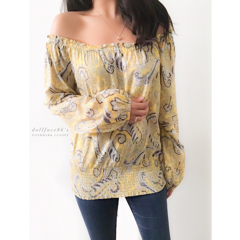 MK Yellow Paisley Off The Shoulder Top